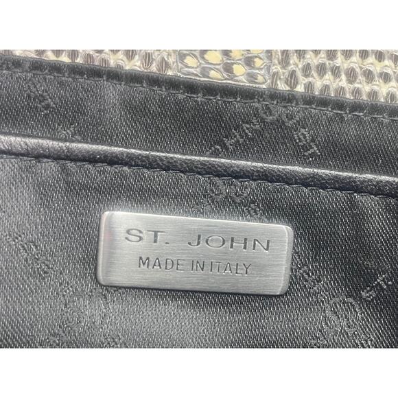 St. John Italian Leather Crossbody Black w/Snakeskin Embossing on Top & Sides - Picture 4 of 7